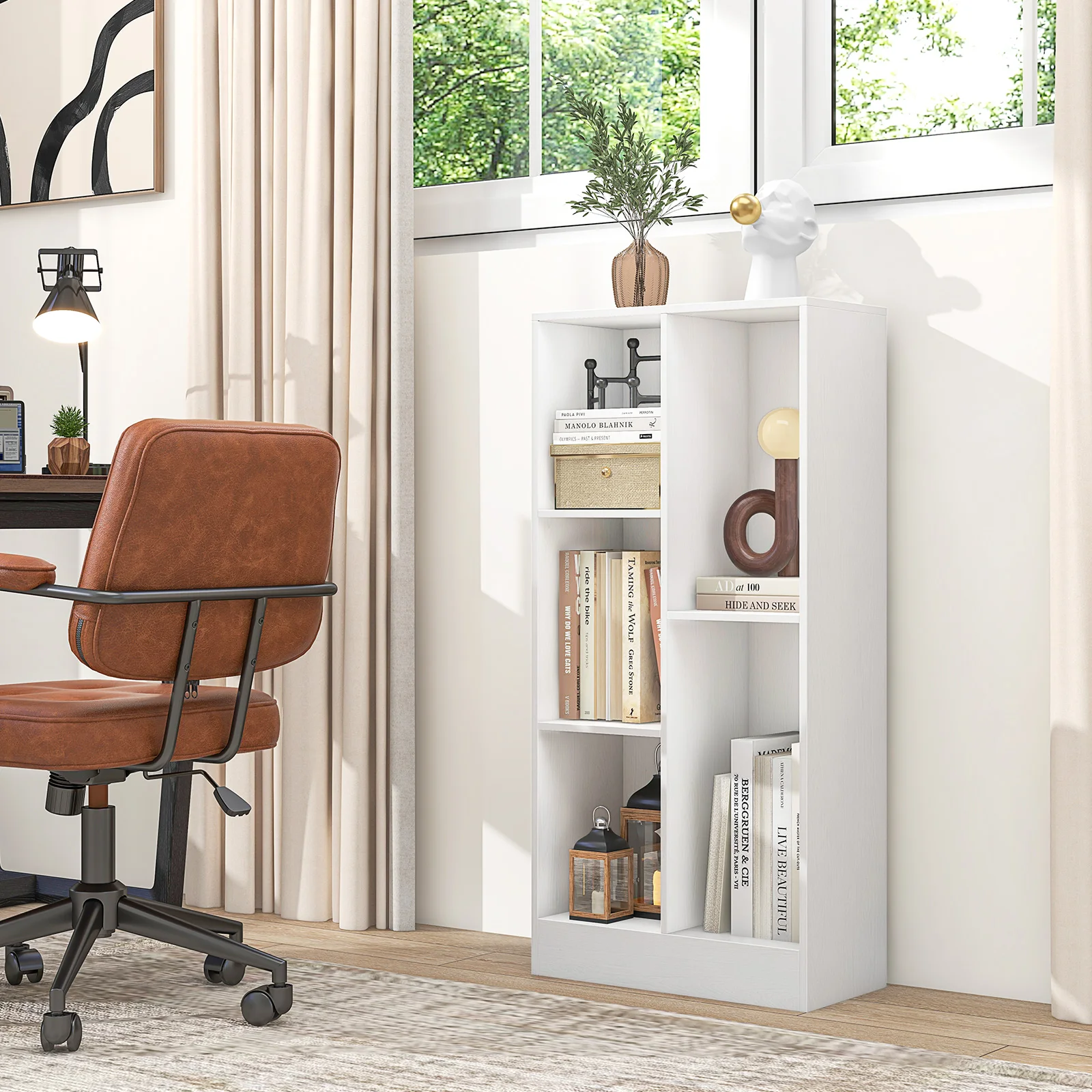 GOFLAME 5-Cube Bookshelf, Freestanding Storage Organizer with 2 Anti-Tipping Kits