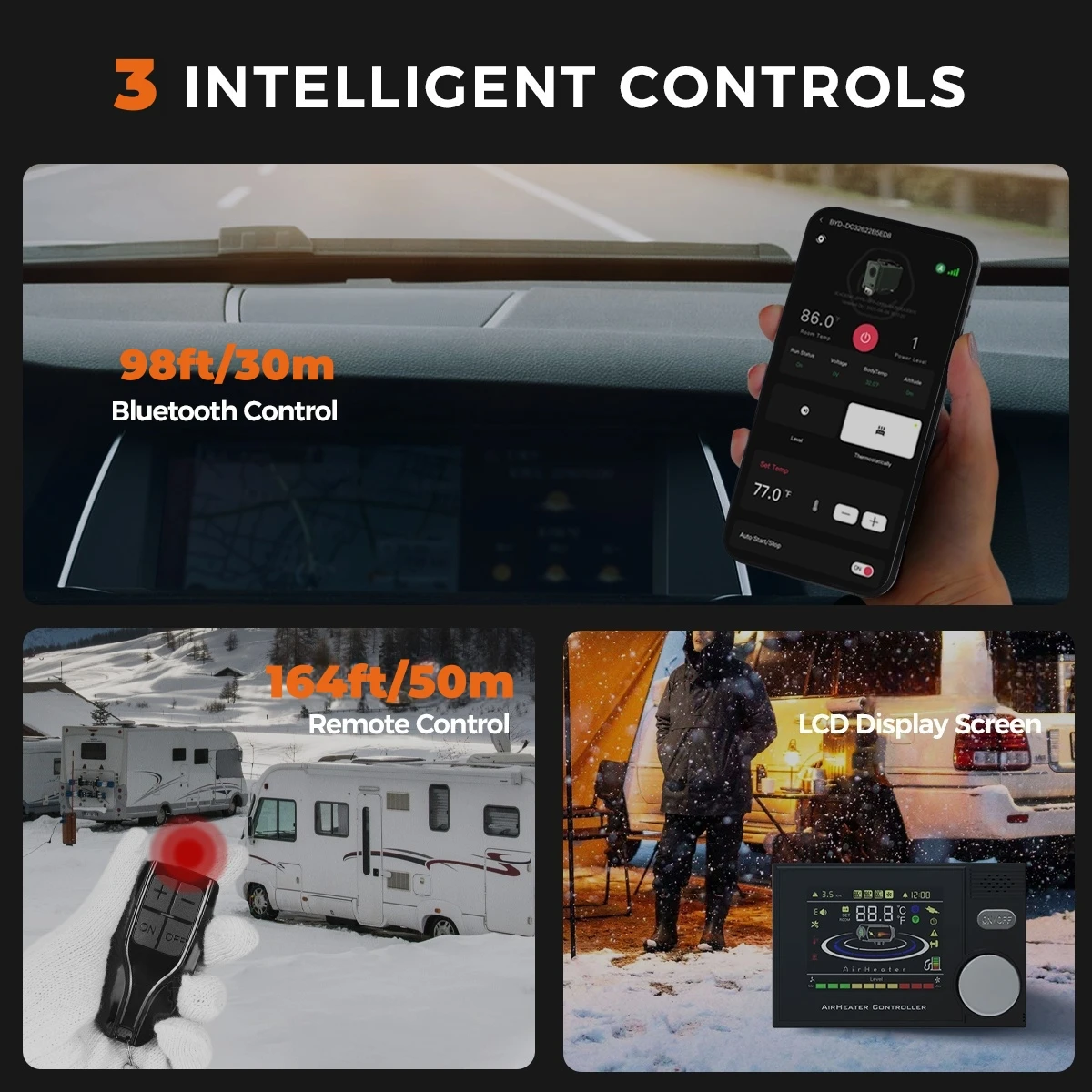 8KW ALL IN ONE Diesel Air Heater 12V/24V/220V Bluetooth APP & LCD Control Car Diesel Heater for Cars Trucks RVs Boats Buses