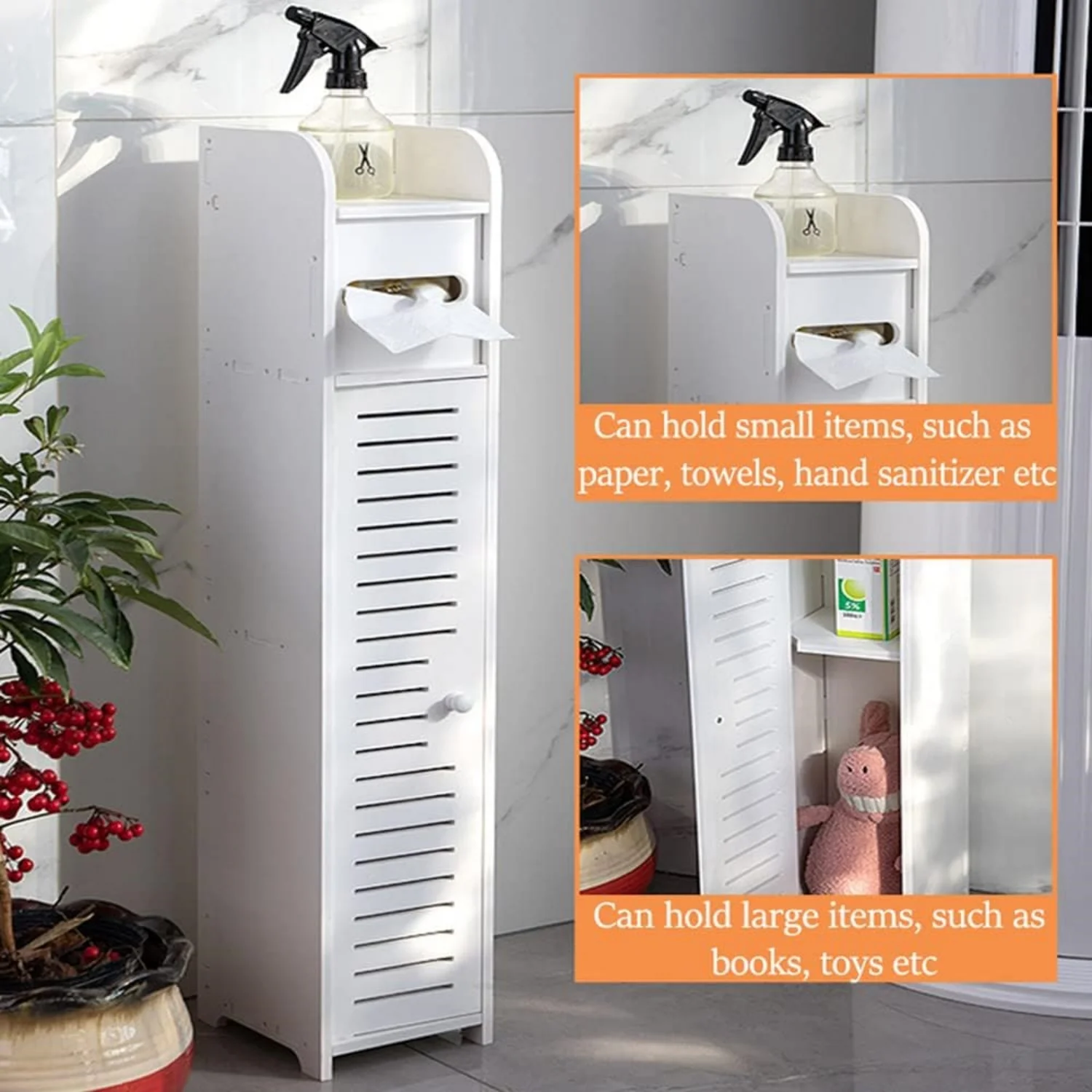 BRIEFNESS Bathroom Cabinet Tall Slimline Shelf Bathroom Cabinet Bathroom Organiser Bedroom Cabinet Living Room Organiser White