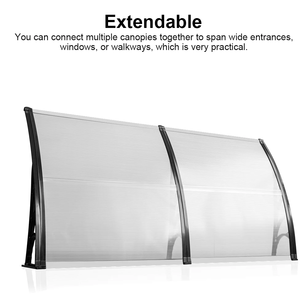 Window Door Awning Canopy 2 Sizes Front & Back Porch Shade PC Cover for Rainproof Sun Shade Snow Protection