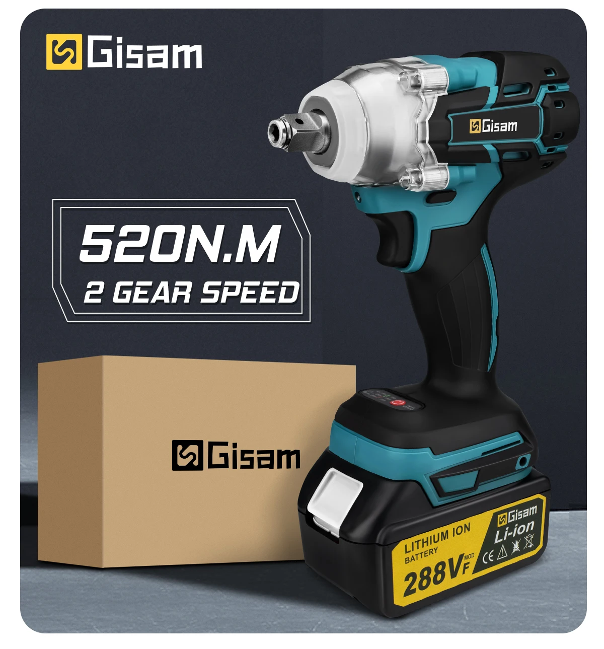 Gisam 520N.M Brushless Electric Impact Wrench Cordless Electric Wrench 1/2inch for Makita 18V Battery Pin Screwdriver Power Tool