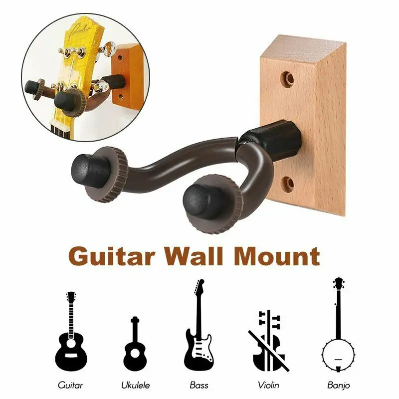 Wooden Wall Mount Guitar Hanger Hook Stand Holder Bracket for Any Guitar Bass Ukulele Banjo
