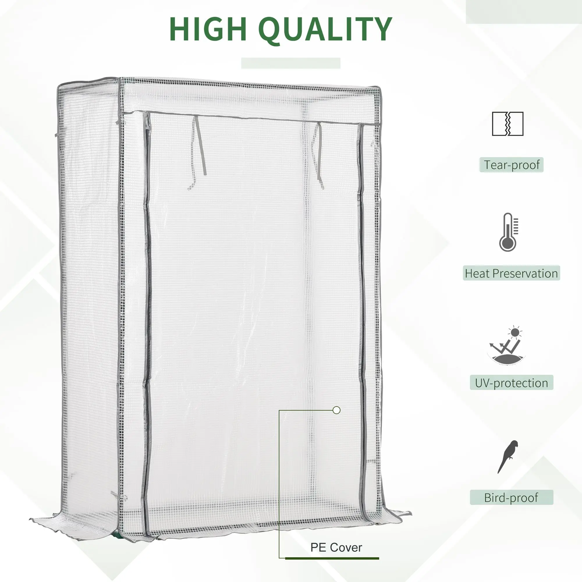 100X50X150Cm Greenhouse Pe Cover W/ Zipper Roll-Up Door Outdoor, White