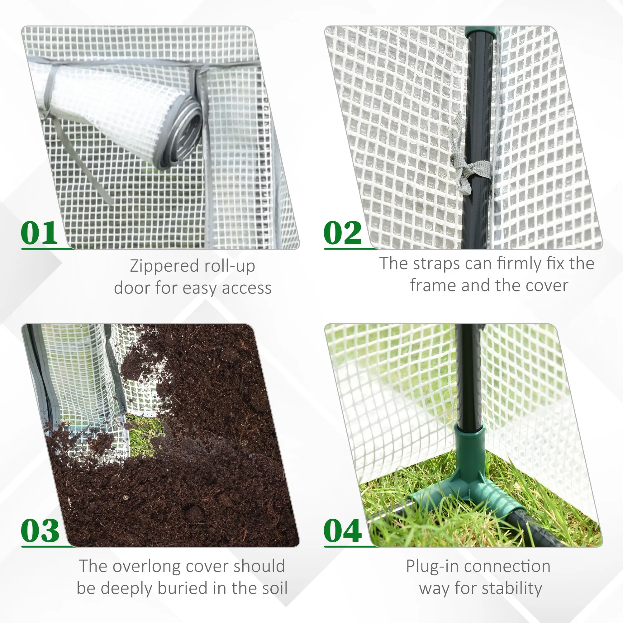 100X50X150Cm Greenhouse Pe Cover W/ Zipper Roll-Up Door Outdoor, White