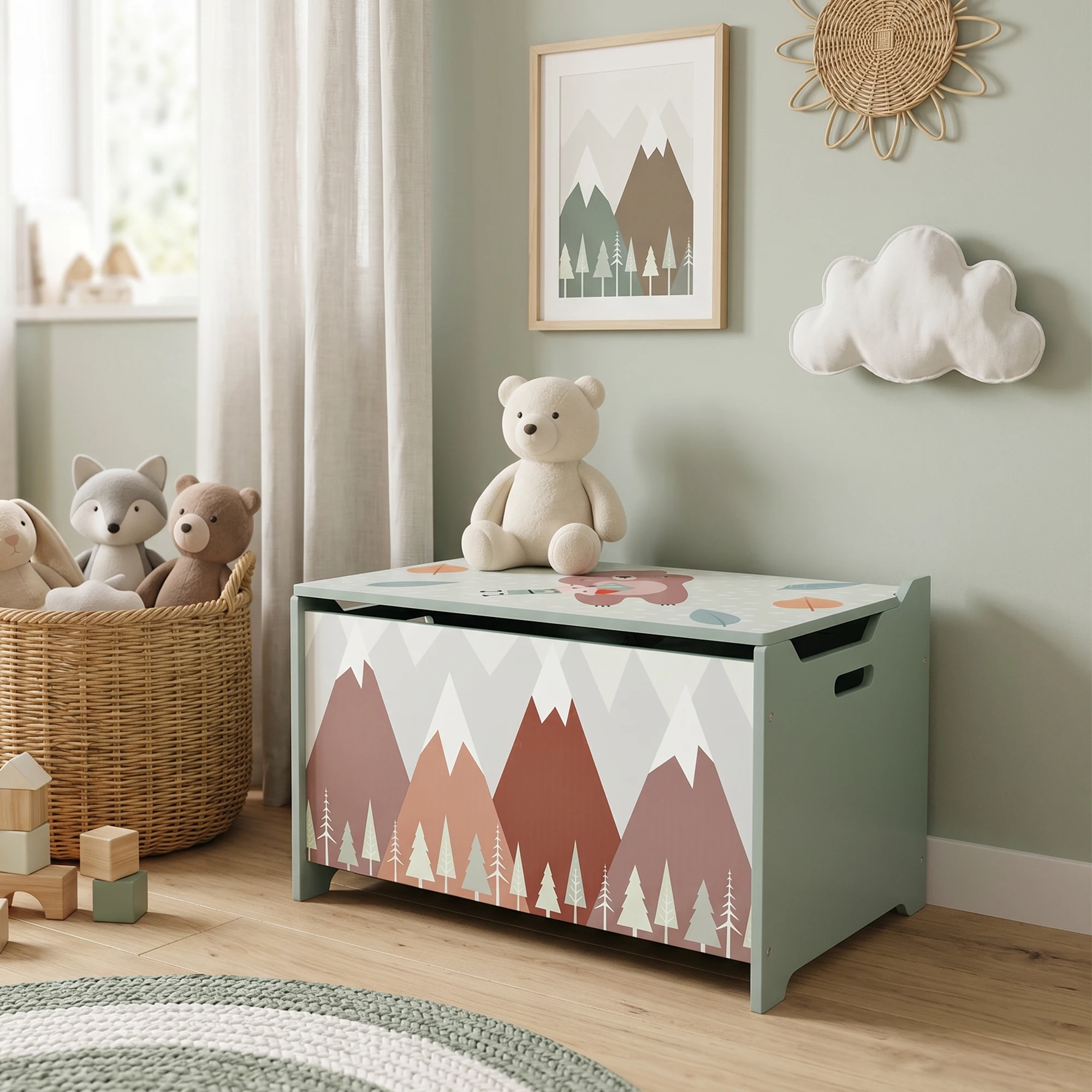 ZONEKIZ Toy Box, Kids Toy Chest with Lid, Safety Hinge, Cute Design
