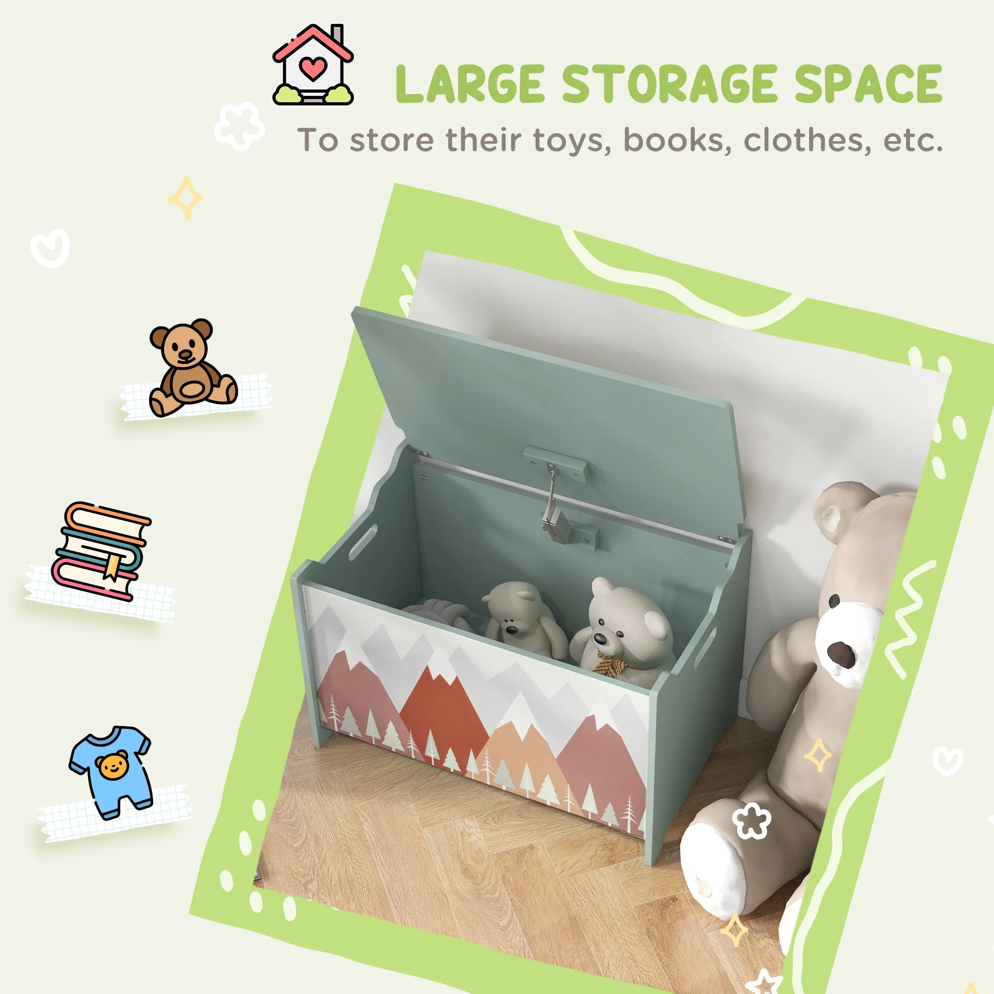 ZONEKIZ Toy Box, Kids Toy Chest with Lid, Safety Hinge, Cute Design