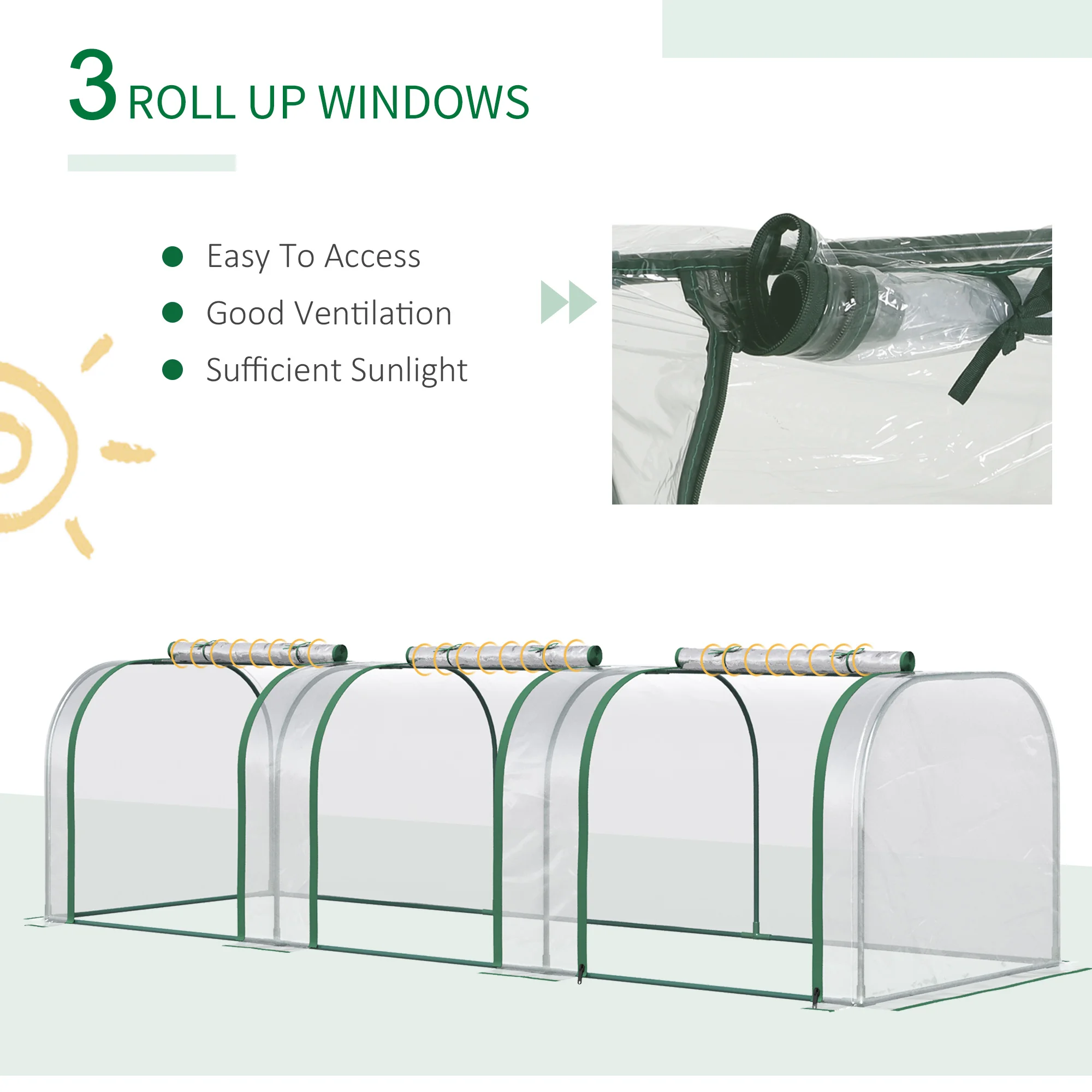 Tunnel Greenhouse Green Grow House Steel Frame Garden W/ Zipped Doors