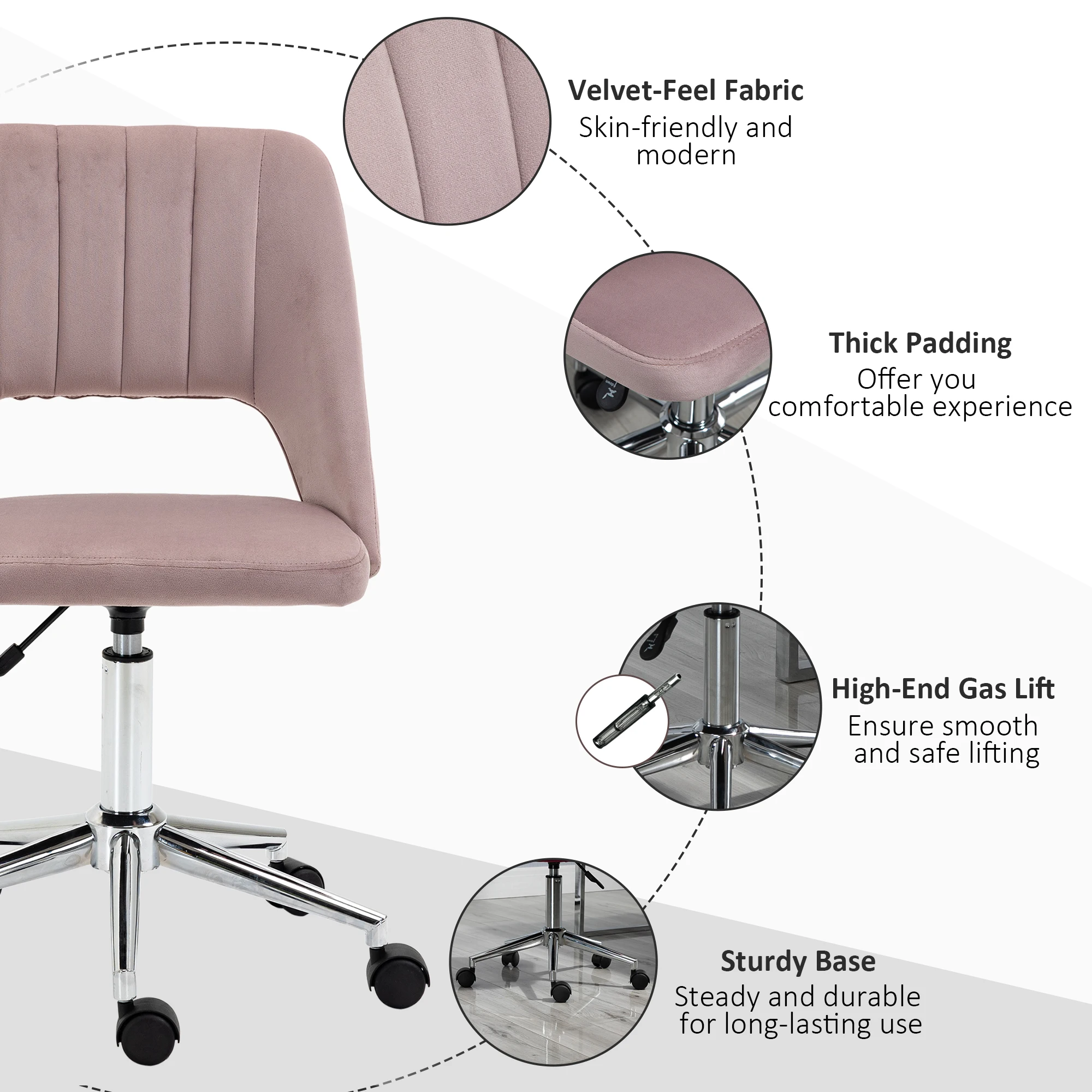 Vinsetto Mid-Back Swivel Home Office Chair Scallop Computer Chair Pink