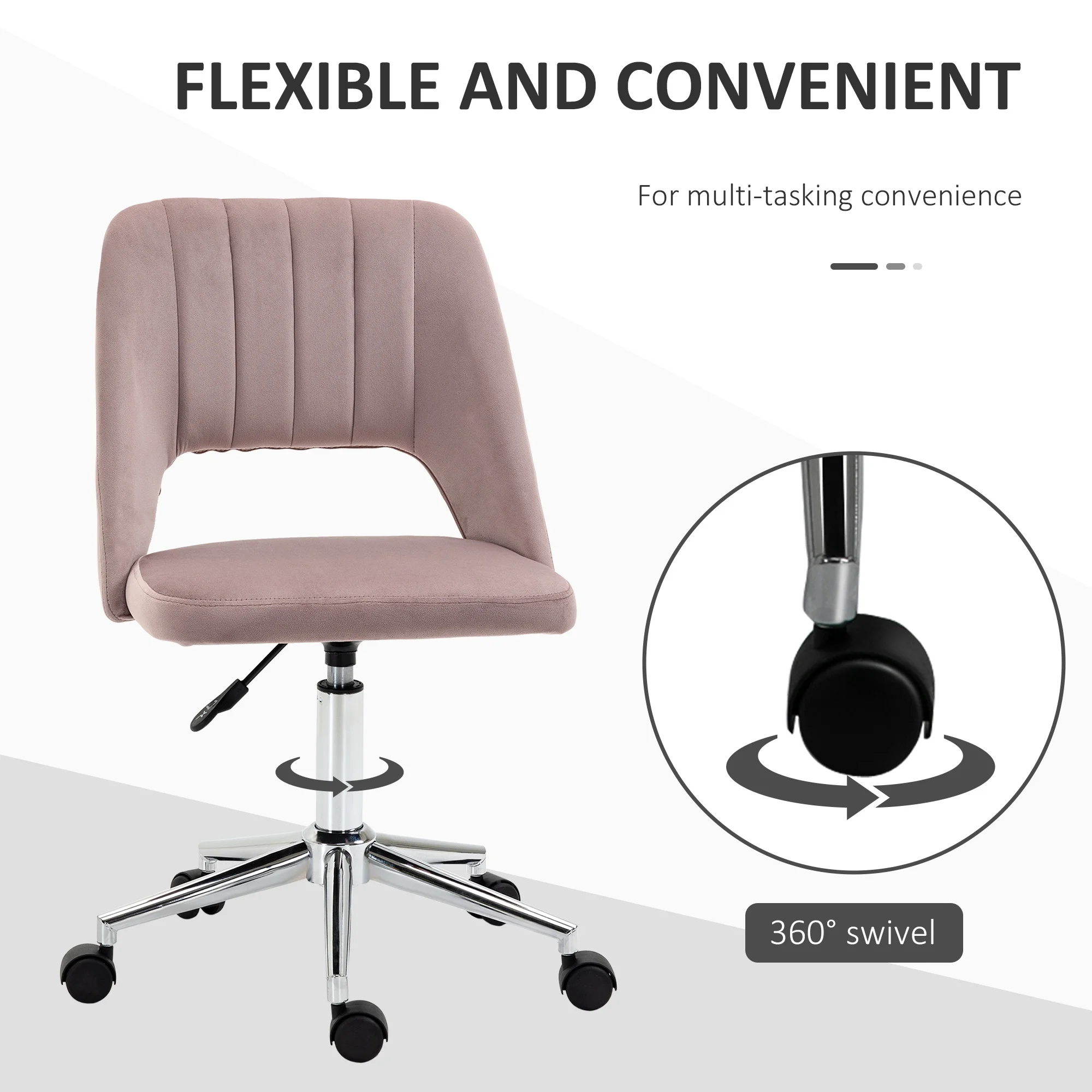 Vinsetto Mid-Back Swivel Home Office Chair Scallop Computer Chair Pink