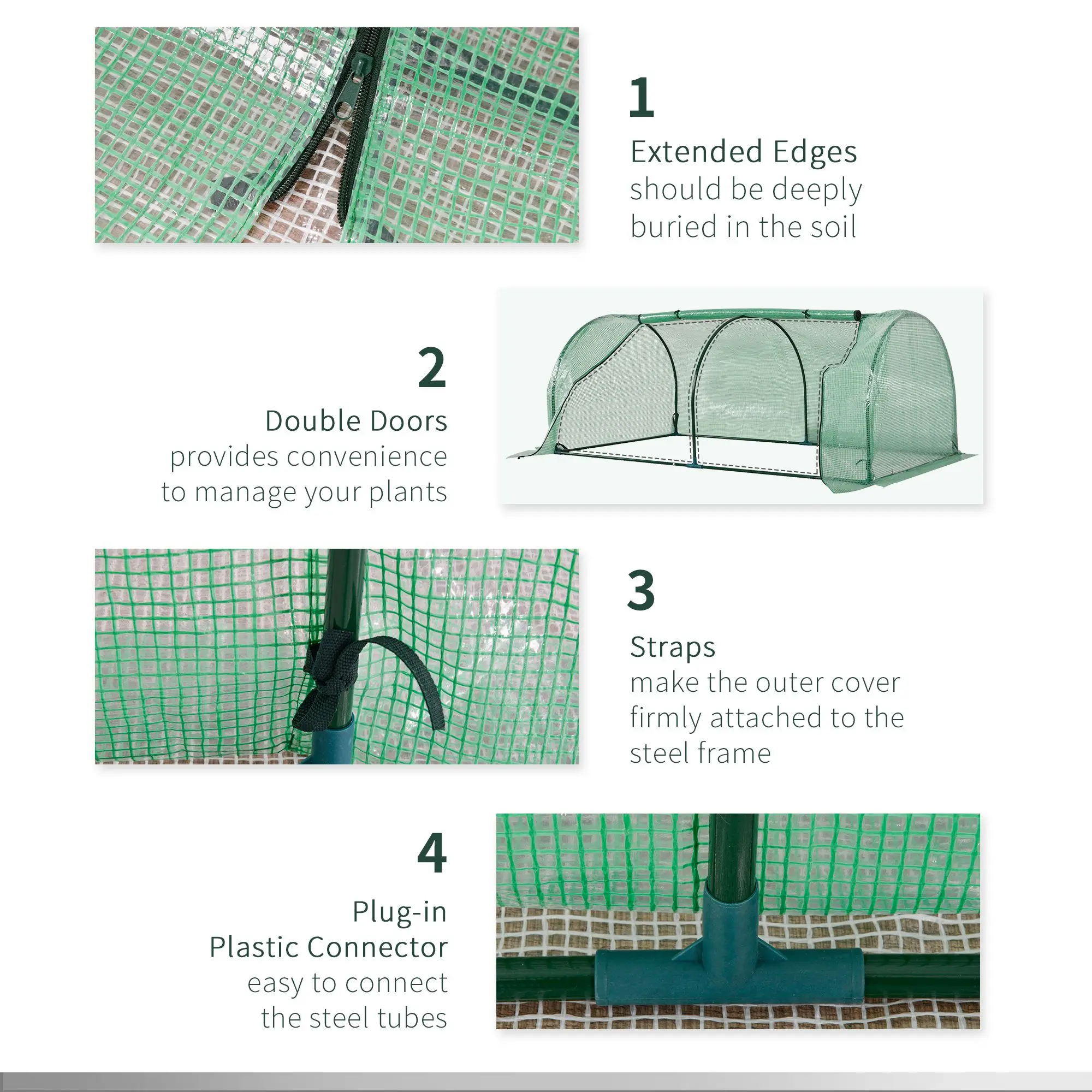 Tunnel Greenhouse Green Grow House Steel Frame Garden Outdoor 200 X 100 X 80cm