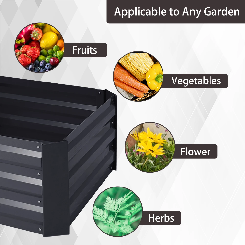 Voltsify Galvanized Steel Square Raised Garden Bed Planter Box, 120cm W X 90cm D X 30cm H