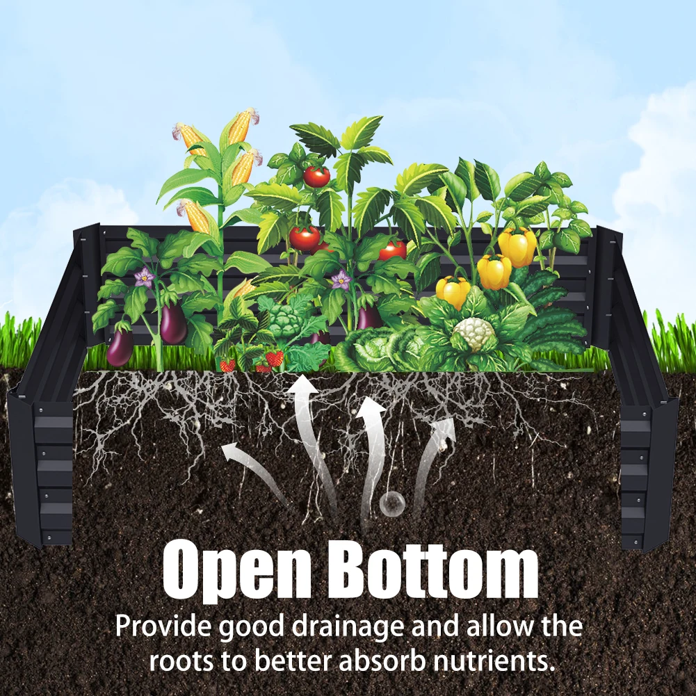 Voltsify Galvanized Steel Square Raised Garden Bed Planter Box, 120cm W X 90cm D X 30cm H