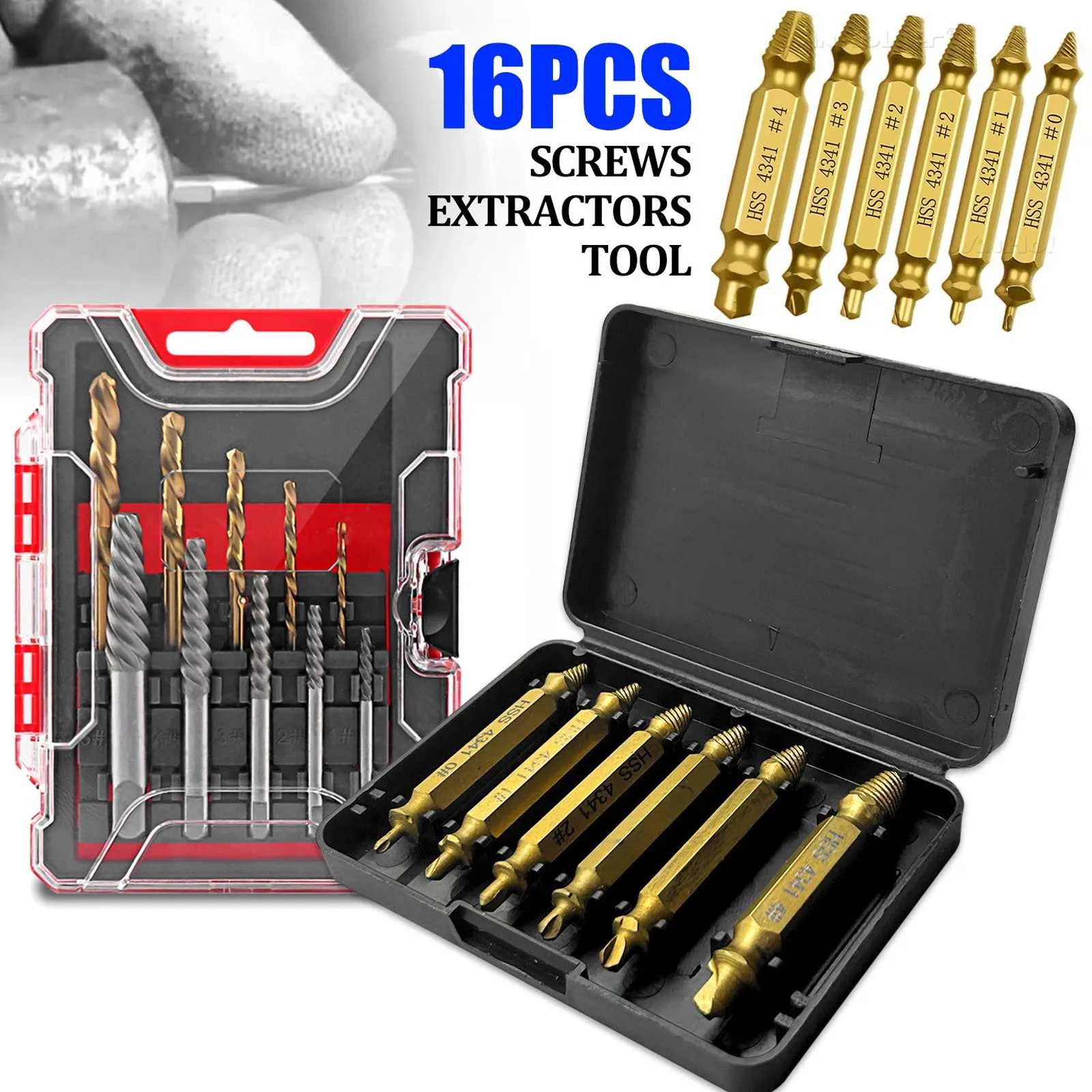 16-Piece HSS Drill Bits Set and Broken & Damaged Bolt Screw Extractor Removal Tool with Case For Easy Out Screws, Studs & Bolts