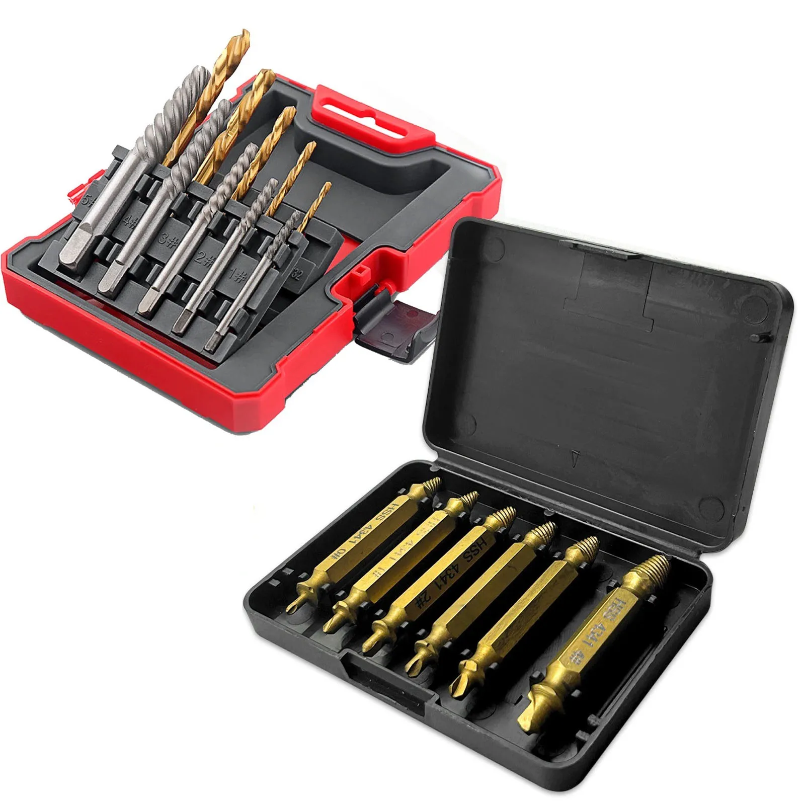 16-Piece HSS Drill Bits Set and Broken & Damaged Bolt Screw Extractor Removal Tool with Case For Easy Out Screws, Studs & Bolts