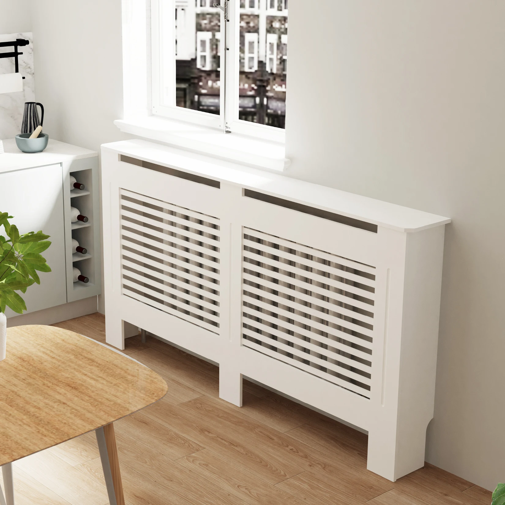Radiator Cover Wood Cabinet White Horizontal Slat Heater Covers Modern Tall Radiator Shelf