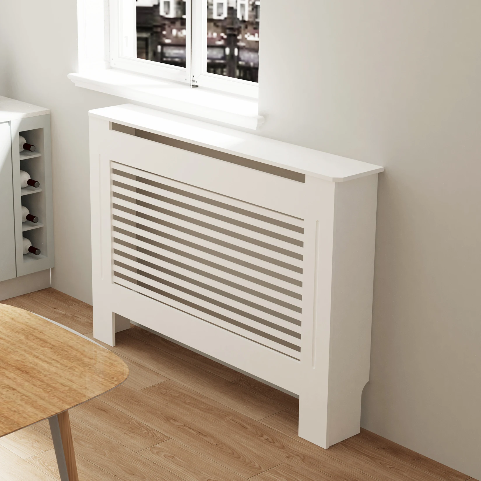 Radiator Cover Wood Cabinet White Horizontal Slat Heater Covers Modern Tall Radiator Shelf