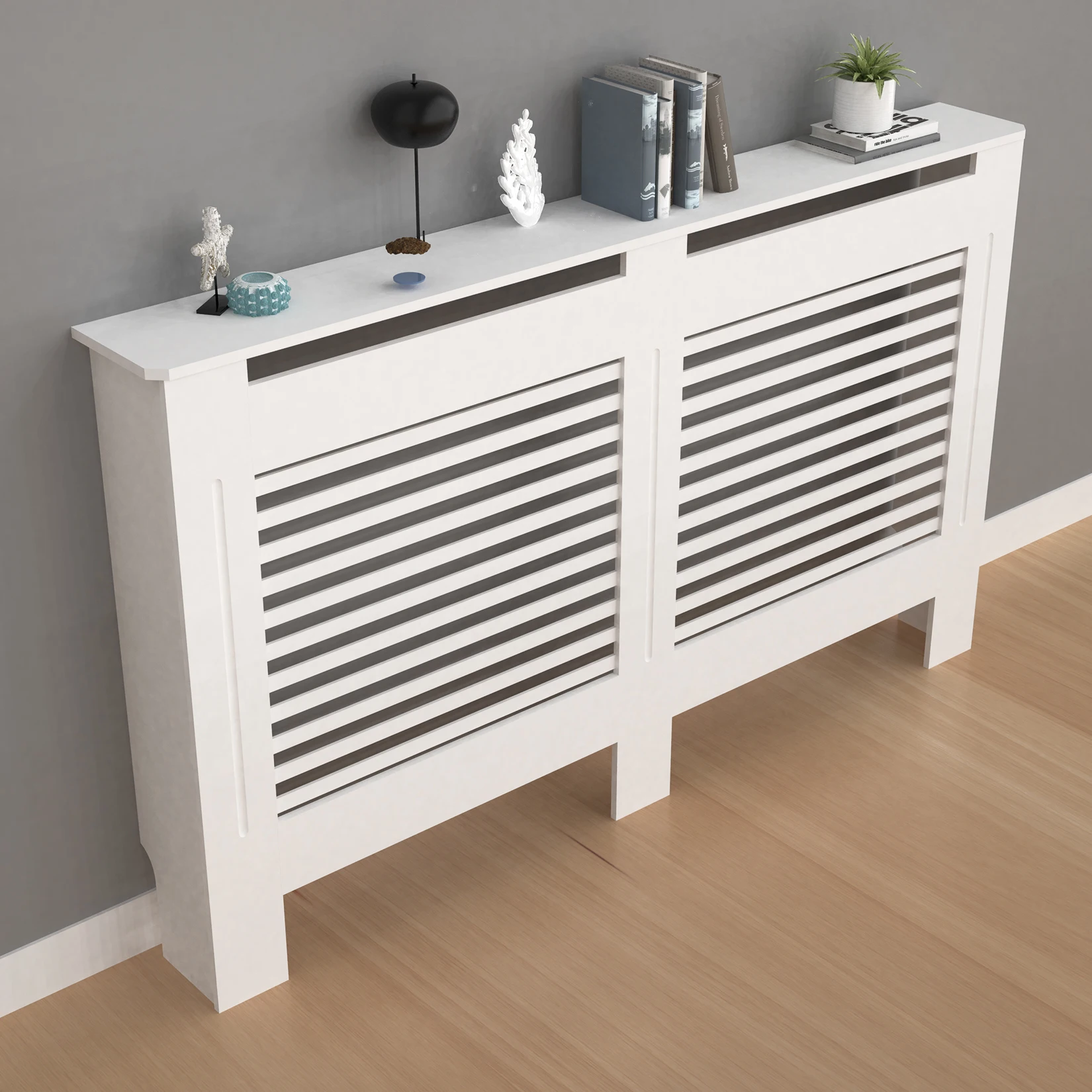 Radiator Cover Wood Cabinet White Horizontal Slat Heater Covers Modern Tall Radiator Shelf