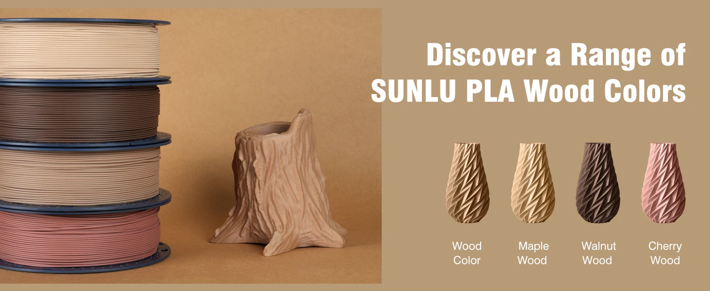 SUNLU 5KG 3D Filament PLA Wood/Marble/1.75mm 1KG Reuseable Spool Neatly Wound 3D Printer Filaments for Most FDM Printer