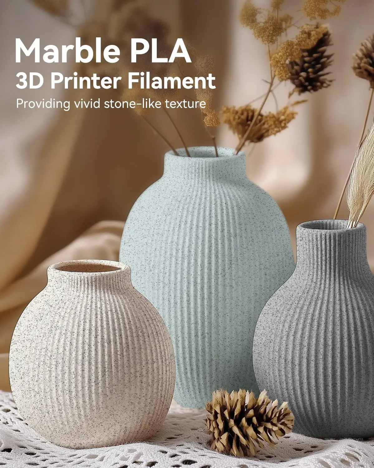SUNLU 5KG 3D Filament PLA Wood/Marble/1.75mm 1KG Reuseable Spool Neatly Wound 3D Printer Filaments for Most FDM Printer