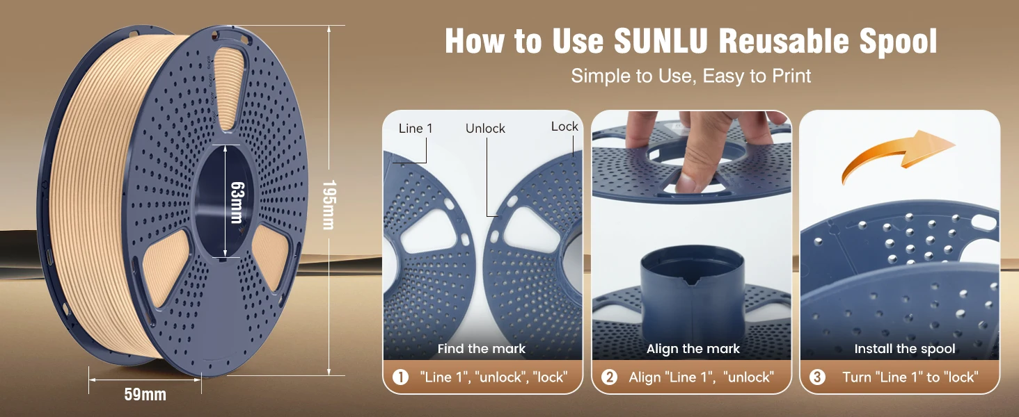 SUNLU 5KG 3D Filament PLA Wood/Marble/1.75mm 1KG Reuseable Spool Neatly Wound 3D Printer Filaments for Most FDM Printer