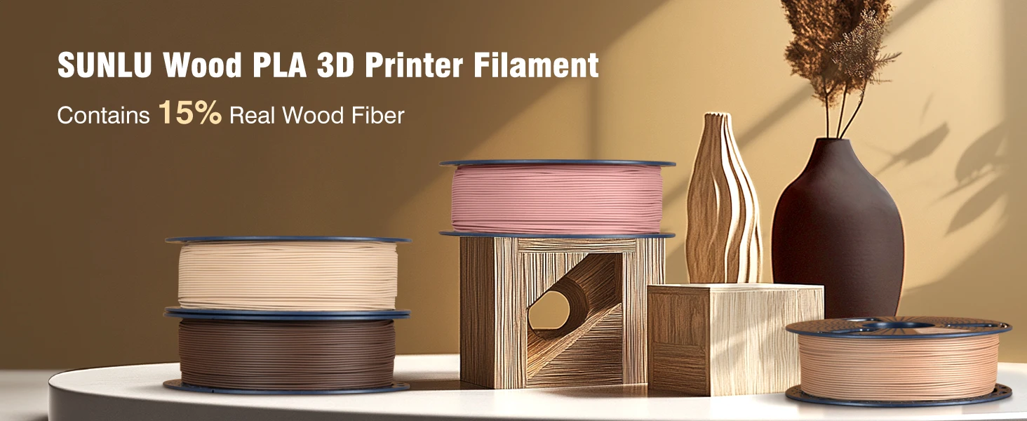 SUNLU 5KG 3D Filament PLA Wood/Marble/1.75mm 1KG Reuseable Spool Neatly Wound 3D Printer Filaments for Most FDM Printer