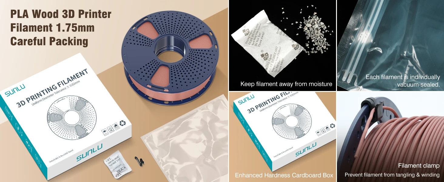 SUNLU 5KG 3D Filament PLA Wood/Marble/1.75mm 1KG Reuseable Spool Neatly Wound 3D Printer Filaments for Most FDM Printer
