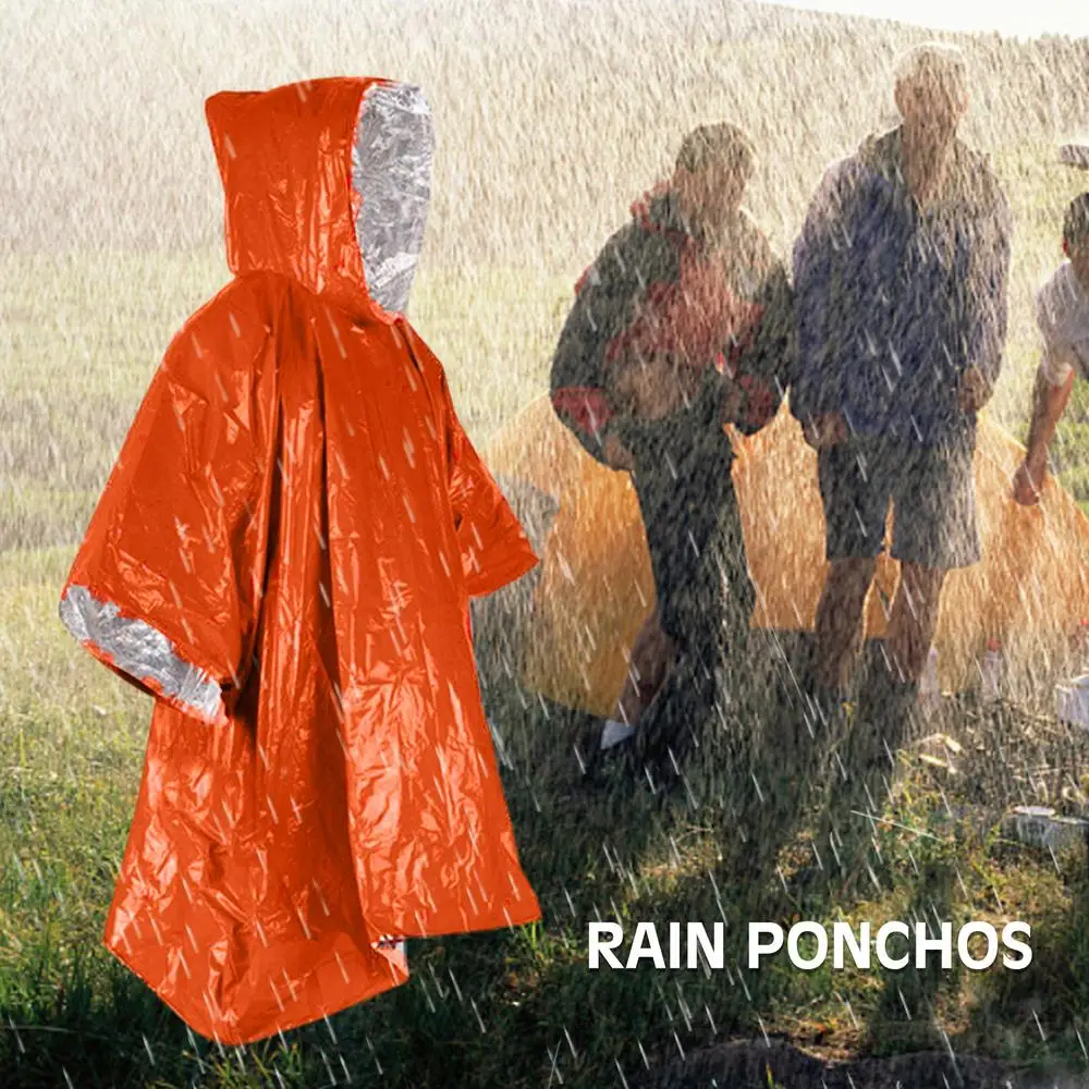 Emergency Water Proof Raincoat Aluminum Film Disposable Poncho Cold Insulation Rainwear Blankets Survival Tool Camping Equipment