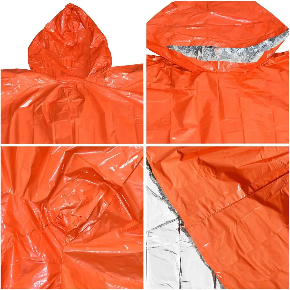 Emergency Water Proof Raincoat Aluminum Film Disposable Poncho Cold Insulation Rainwear Blankets Survival Tool Camping Equipment