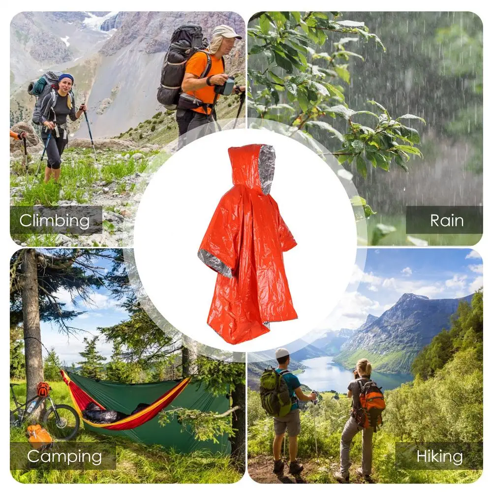 Emergency Water Proof Raincoat Aluminum Film Disposable Poncho Cold Insulation Rainwear Blankets Survival Tool Camping Equipment