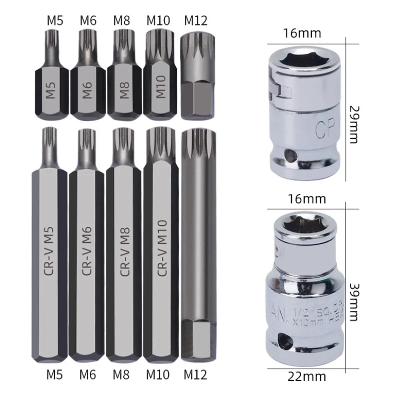 Metal Case 40PEICES Hex Torx Star Spline Bit Socket Set Long Short Reach Allen Key Chrome vanadium 3/8" And 1/2" drive sockets