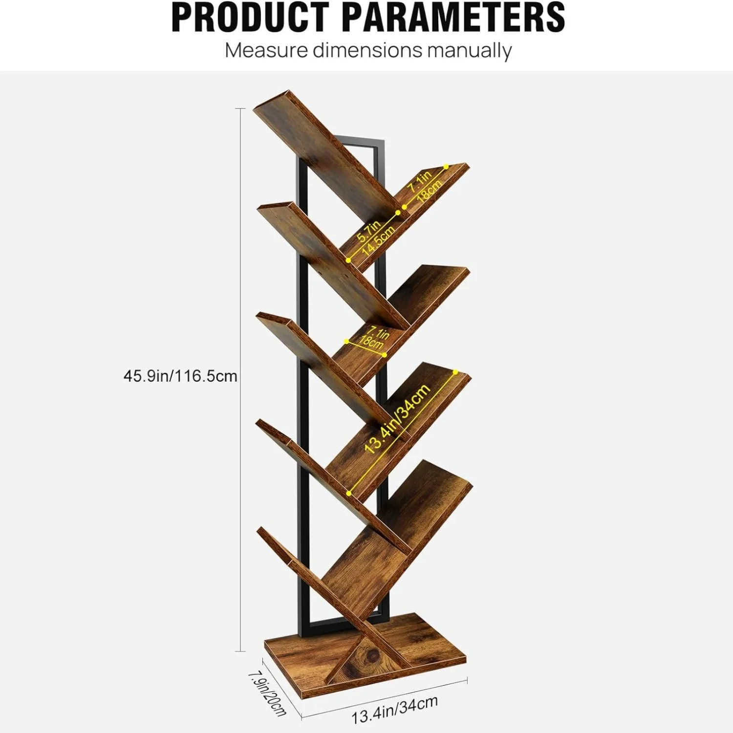 Brown 9 Tier Tree Bookcase Wooden Bookcase Floor Standing Corner Bookcase Personalised Display Storage Shelf