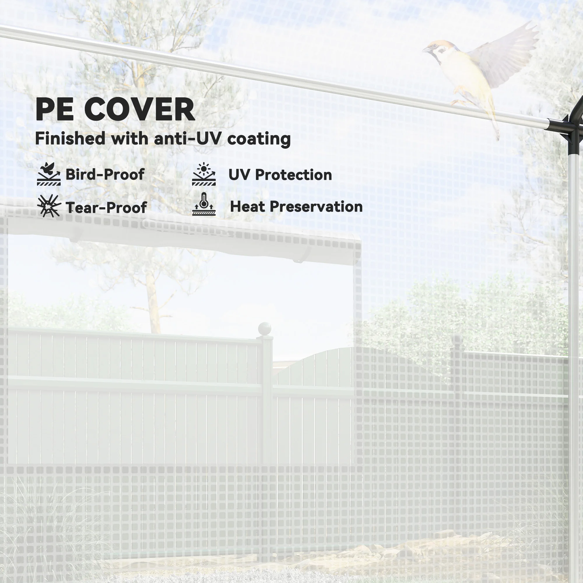 2 X 3(m) Polytunnel Greenhouse with Wide Door & 4 Mesh Windows, White
