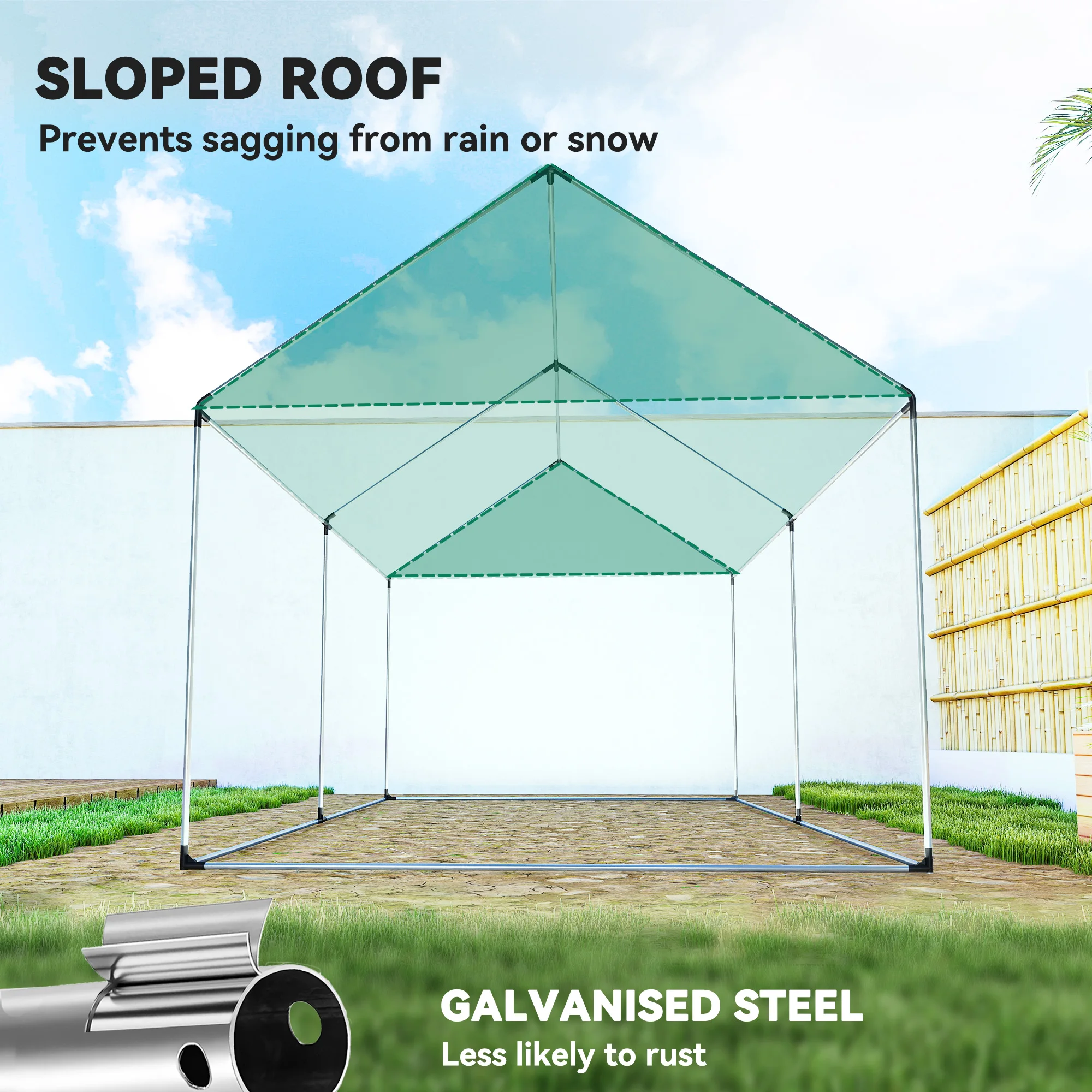 2 X 3(m) Polytunnel Greenhouse with Wide Door & 4 Mesh Windows, White