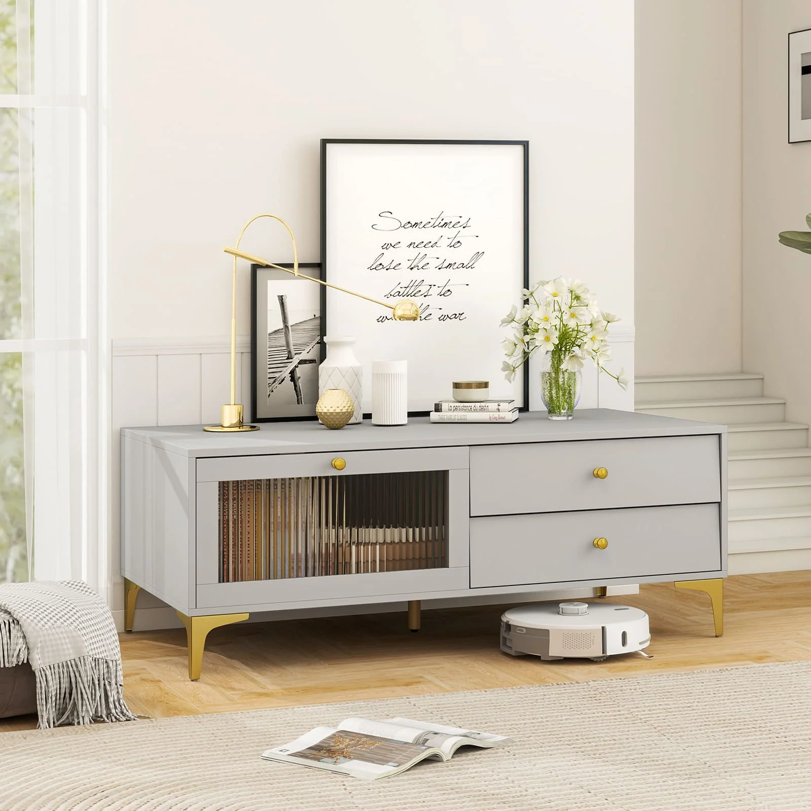 GOFLAME TV Stand for 55-Inch TV 120cm TV Console Cabinet-Light Gray