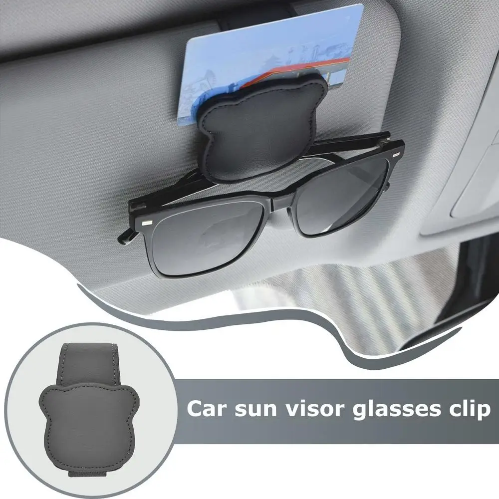 Car Sunglasses Holder Car Magnetic Leather Clip Card Ticket Holder Auto Sun Visor Glasses Box Decoration Accessories Universal