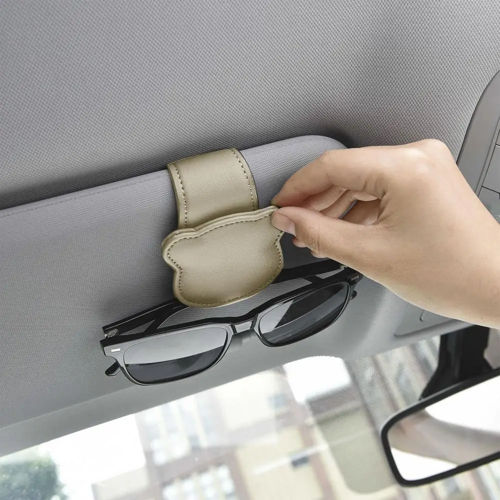 Car Sunglasses Holder Car Magnetic Leather Clip Card Ticket Holder Auto Sun Visor Glasses Box Decoration Accessories Universal