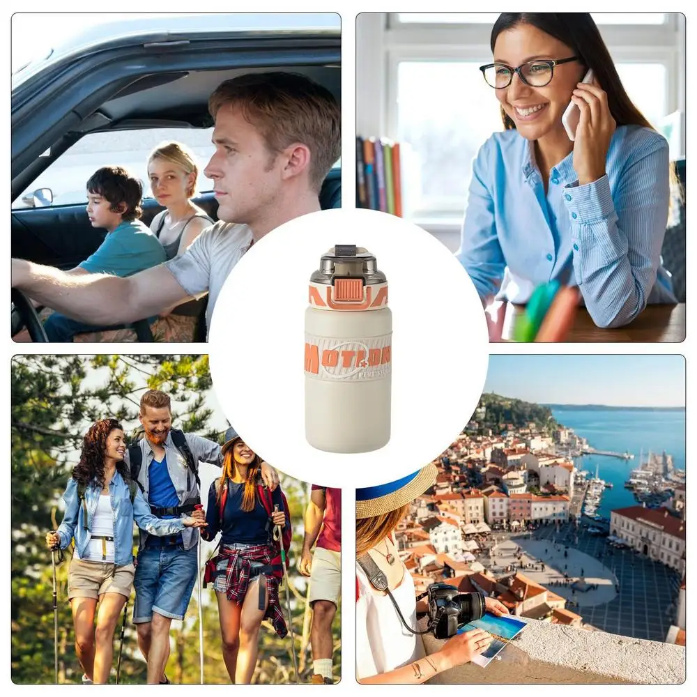 Water Bottles Straw Lid Stainless Steel Water Bottles Large-Capacity Leak Proof Water Cup Handle Travel Mug With Traw Lid Handle