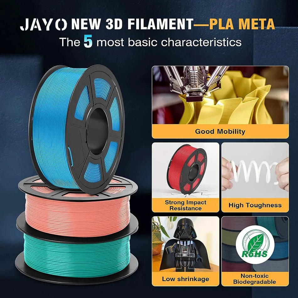 JAYO 3D Filament 1.75mm PLA / PLA Plus / PLA Meta/ Silk PLA+/PLA Matte 3D Prnter Filament 1.1KG For FDM Multicolor Set 10Rolls