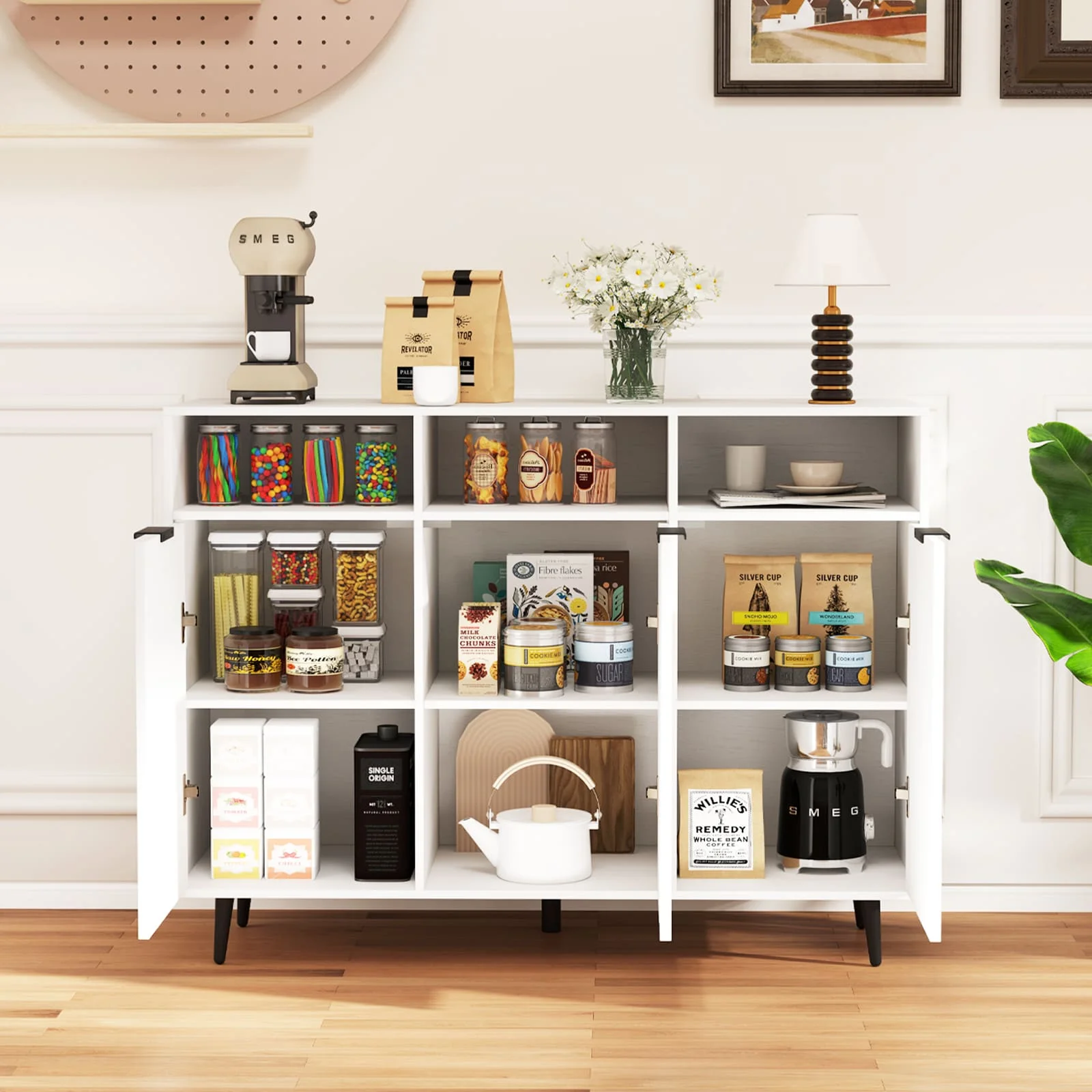 GOFLAME Sideboard Buffet Cabinet Kitchen Storage Cabinet with Shelves-White