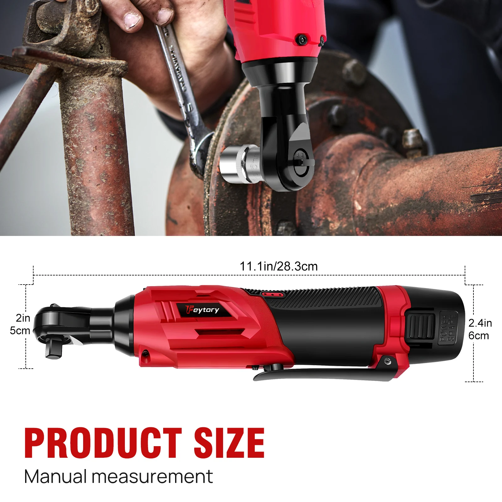 Cordless Electric Ratchet Wrench,12V Power Ratchet Tool Kit 40NM, 3/8'' 90° Angle Wrench