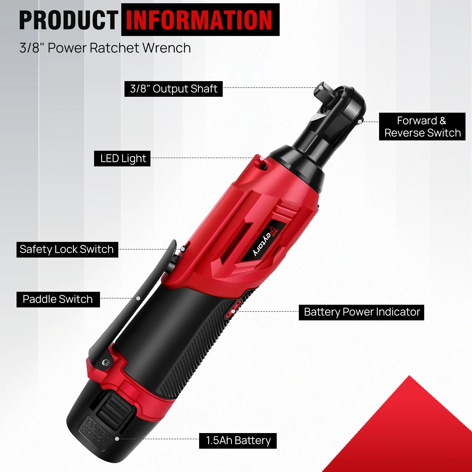 Cordless Electric Ratchet Wrench,12V Power Ratchet Tool Kit 40NM, 3/8'' 90° Angle Wrench