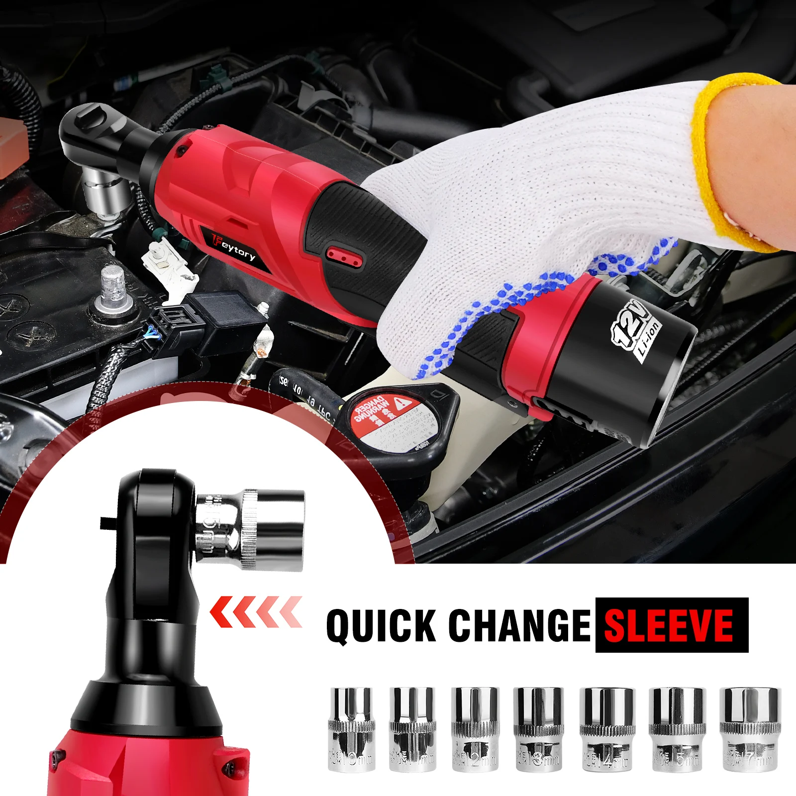 Cordless Electric Ratchet Wrench,12V Power Ratchet Tool Kit 40NM, 3/8'' 90° Angle Wrench