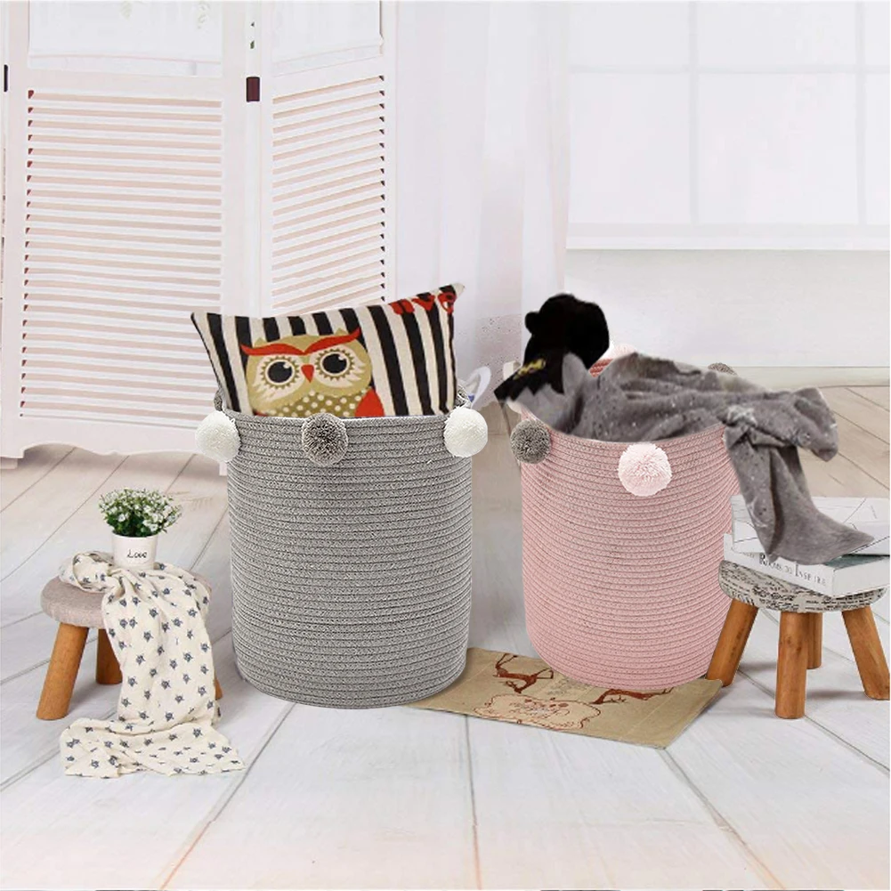 【Lifeideas】Cotton Woven Clothes Storage Basket Laundry Basket Foldable Dirty Clothes Sundries Toys Storages Organizer