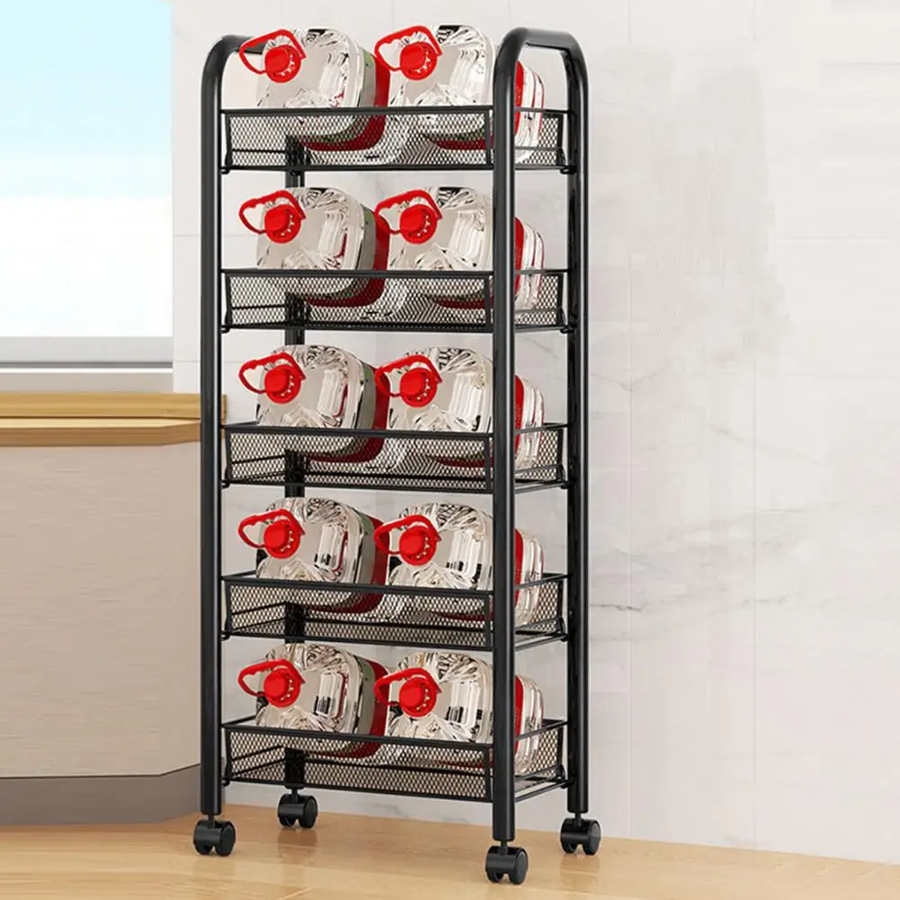 5 Tier Metal Mesh Storage Basket with 360 Degree Wheels, Fruit Vegetable Basket Storage Organizer for Kitchen, Pantry, Bathroom