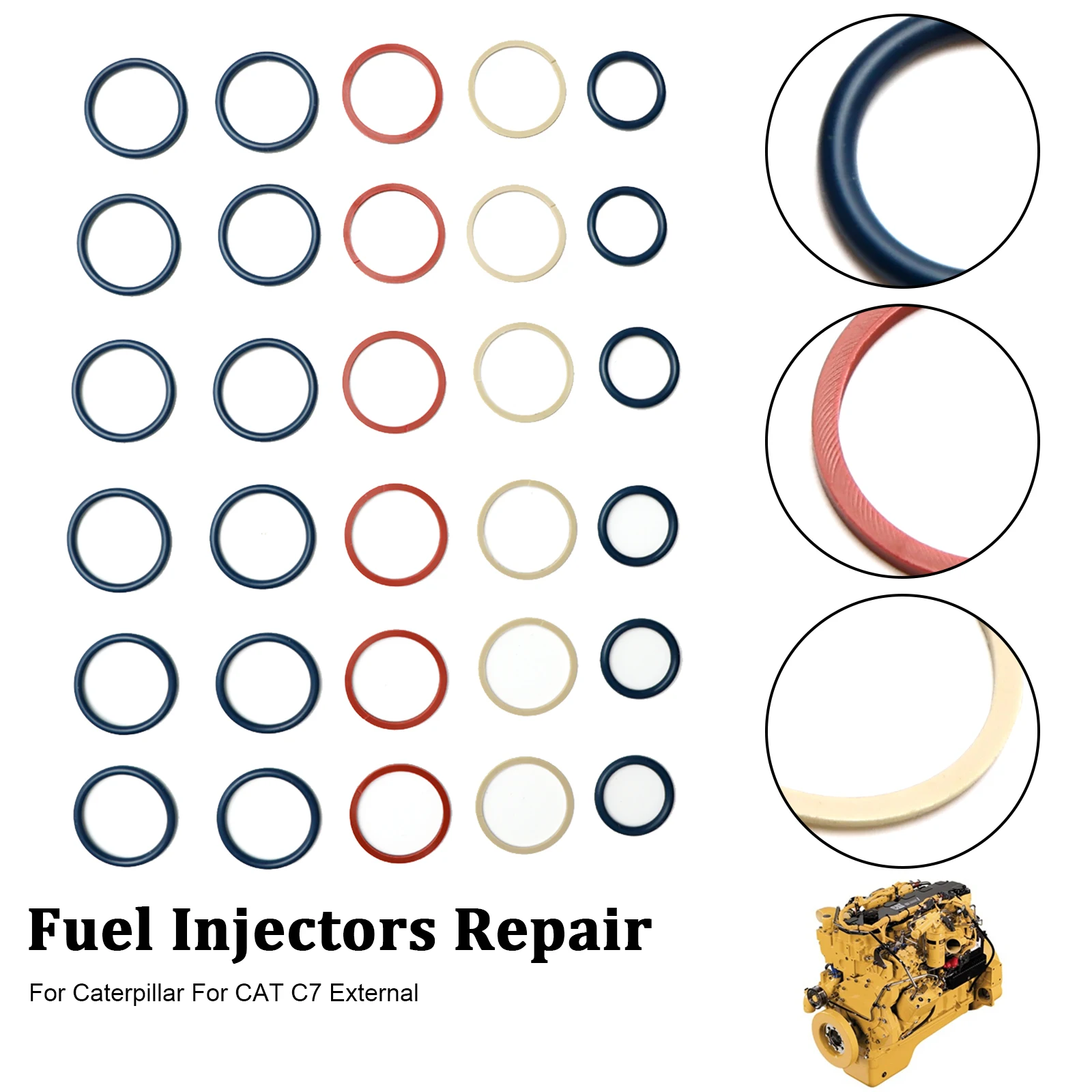 Artudatech 6PCS Fuel Injectors Seal O-Ring Kit Fit Caterpillar C7 Fit CAT C7 External