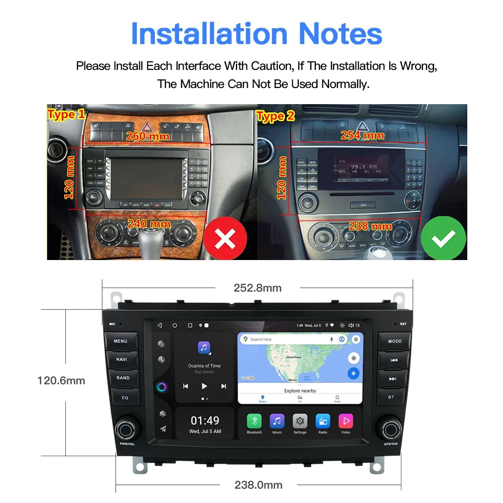 720P Carplay Android 13 Car DVD Player Navigation Stereo Autoradio GPS Radio For Mercedes Benz CLK 200K 280 350 W209 2005-2012