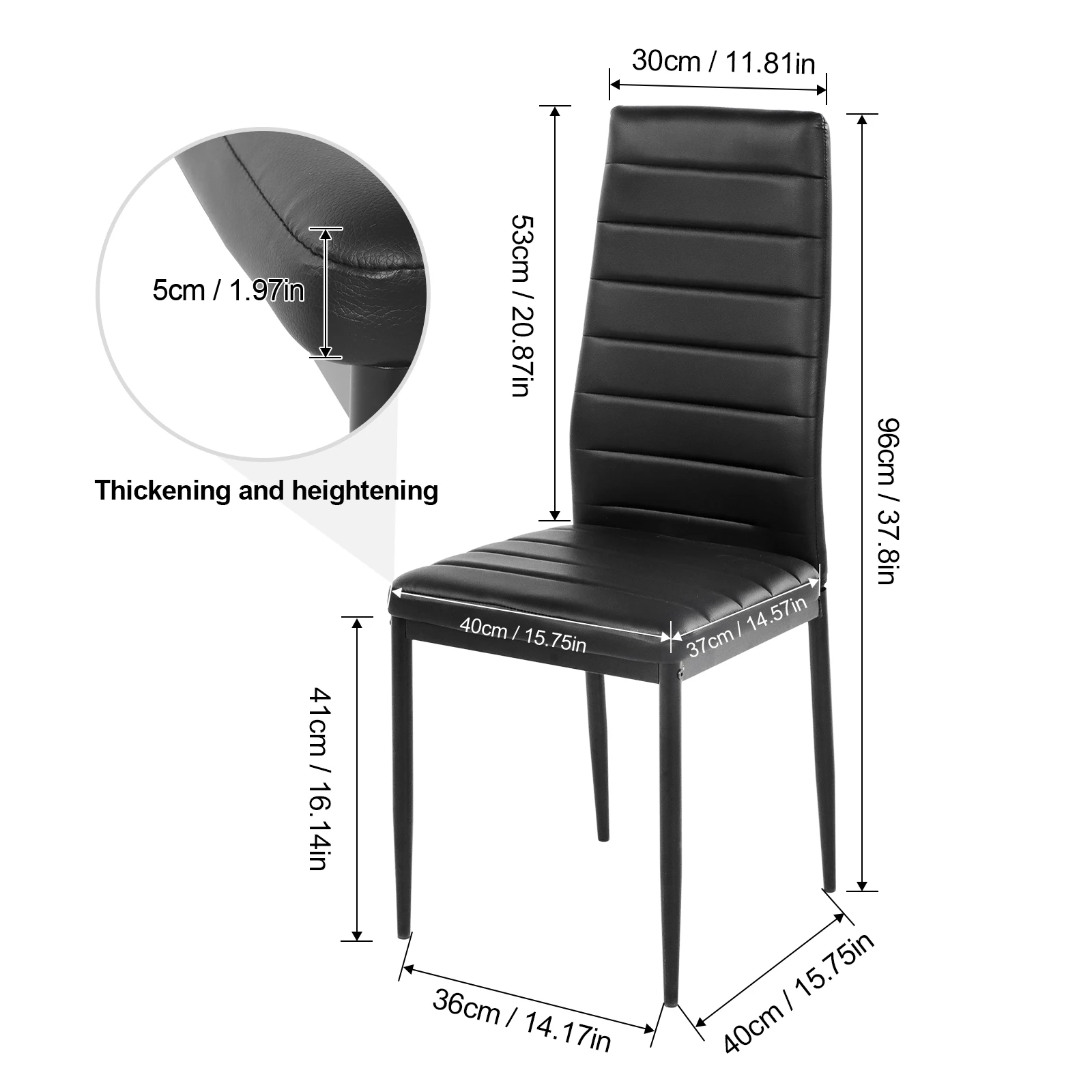 Black Dining Table and Chairs Set of 4, Round Tempered Glass Table with High Back PU Leather Chairs
