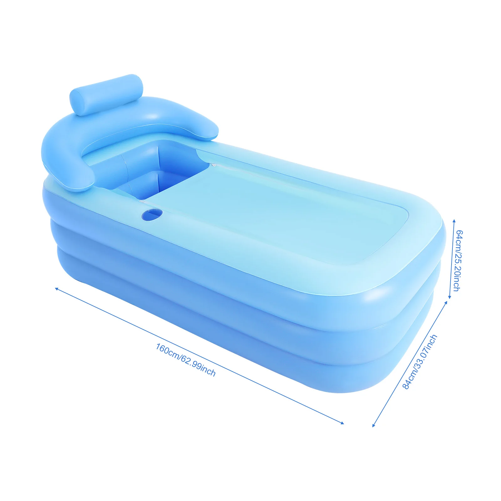 Foldable Inflatable PVC Bathtub with Seat Cushion Home Swimming Pool 160*84*64cm Children's Bathtub