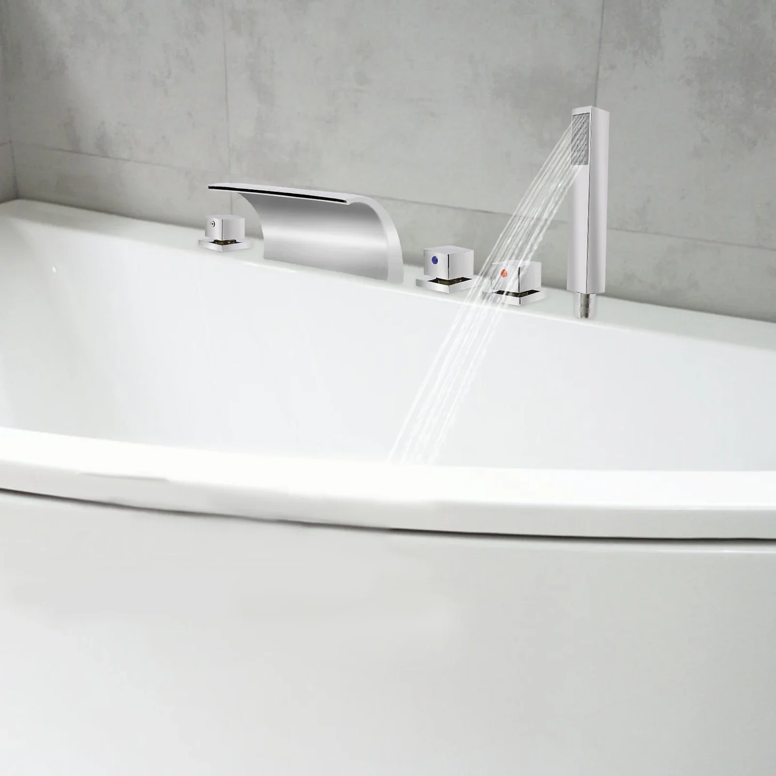 Chrome Bathroom Faucets Waterfall Bathroom Sink Faucet Modern Single Handle Bathroom Faucet with Deck Plate and Pop-Up Drain