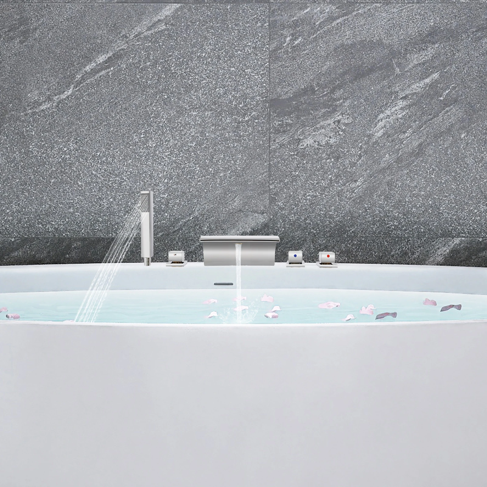 Chrome Bathroom Faucets Waterfall Bathroom Sink Faucet Modern Single Handle Bathroom Faucet with Deck Plate and Pop-Up Drain